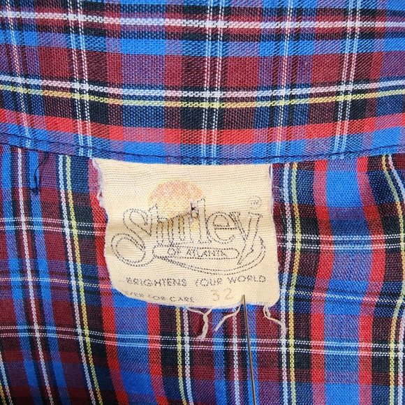 Vintage 1970s Shirley of Atlanta Blue Plaid Pearl Snap Western Blouse Size 32 M - Picture 4 of 5